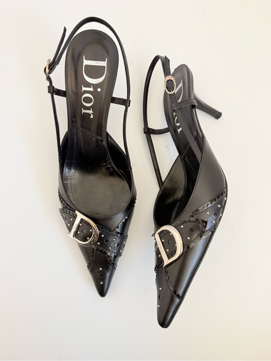 Dior Shoes - Christian Dior D Trick Slingback Pumps 38.5 Black CD Buckle Galliano 2004